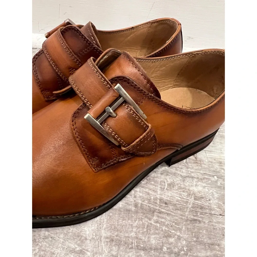 La Milano Willem Dress Shoes Men's US 8.5 Brown Upper Leather Monk Strap Cap Toe